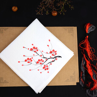 Other embroidery craftsmen's pure handmade suzhou embroidery diy beginner's kit pure cotton hand-painted handkerchief red plum white