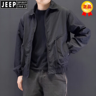 Jeep spirit spring and autumn thin jacket men's trendy japanese retro work jacket trendy handsome versatile casual autumn jacket men black high quality jacket 110-130jin jin equals 0.5 kg l
