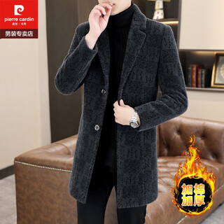 Pierre cardin mid-length woolen coat for men in autumn and winter, cotton thickened suit collar, woolen windbreaker, gold mink velvet coat, 730 black, feel/counter quality 2xl 130-145jin jin equal to 0.5 kg, can be worn