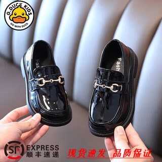 G.duck little yellow duck girls' shoes 2024 spring and autumn new children's princess shoes western-style single shoes versatile soft sole leather shoes black (add 1cm to your foot length when ordering) 35 (inner length 21.4cm)