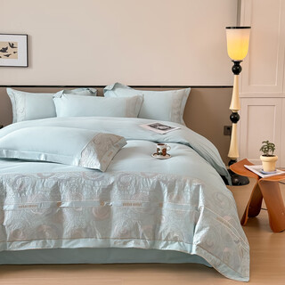 Light luxury four-piece set 160 count a-grade maternal and infant grade long-staple cotton pure cotton embroidered quilt cover sheet and fitted sheet bedding jinya--sea blue 1.8m sheet quilt cover 200*230cm-four-piece set