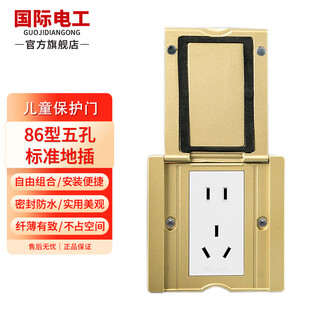 International electrician type 86 standard ground socket office flip cover anti-shock five-hole network hidden usb interface waterproof ground plug type 86-five-hole ground plug (gold)