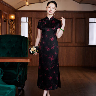 Xiyue 2025 summer chinese style 40 mmi fragrant cloud yarn mulberry silk high-end handmade butterfly button cheongsam dress picture color 2xl