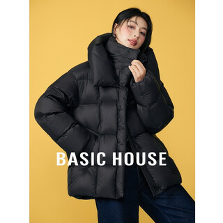 Basic house/baijiahao gray stand collar down jacket 2025 warm hooded mid-length white duck down jacket black m