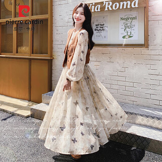 Pierre cardin early autumn wearing vest floral dress suit women's unique beautiful high-quality temperament slim long skirt two-piece set picture color two-piece set s (95-110jin jin equals 0.5 kg)