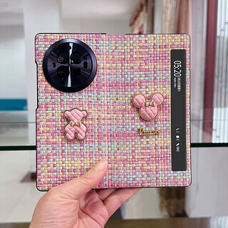 狮凯盾vivoxfold5手机壳全包磁吸翻盖带智能视窗折叠屏vivoxfold3pro皮套超薄防摔轻奢带手链vivoxfold3 【编制粉-全包翻盖】可爱米妮+金属小熊 vivo x fold5