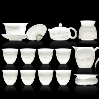 Buchuo white porcelain tea set complete set for home office use teapot tea cup tea set yangui 14-head kung fu tea set