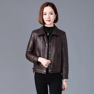 Yunqi qianqiu haining genuine leather jacket for women 2025 new spring temperament middle-aged mother pure sheepskin jacket small coat short style red coffee color 2xl recommended around 125-135