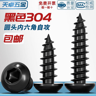 Tianzhuo hardware black 304 stainless steel round head hexagonal self-tapping screws pan head flat head extended wood screws m2-m8 black 304-m3*10 20 pcs