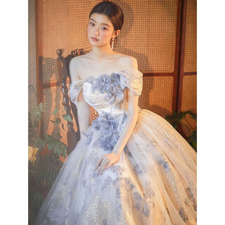 Chuang jingyi chooses 18-year-old coming-of-age ceremony one-shoulder evening dress new style princess style art test host annual meeting dress m