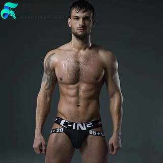 Oemg high-end men's cin2 underwear double thong low-waisted sexy hip-exposed youth gay butt-lifting sexy men's thong 1 pair black l.