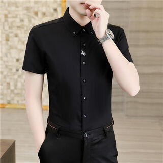 Fzaf light luxury men's shirt men's short-sleeved 2026 summer new high-end fashion brand business casual slim ice silk shirt black xl (recommended 125-140jin jin equals 0.5 kg)