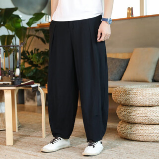 Guiren bear chinese style cotton and linen pants men's loose legged radish bloomers japanese casual large size wide leg harem pants men black 5xl