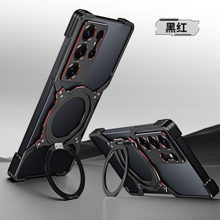 Mu nian is suitable for samsung s25ultra mobile phone case with metal frame s24ultra half-pack magnetic strap bracket s23u lens all-inclusive anti-fall protective cover black and red mechanical arm丨metal heat dissipation丨lens protection samsung s25ultra