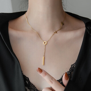 Shien 18k color gold gold love necklace women's rose gold letter pendant 2024 new clavicle chain 18k yellow love necklace