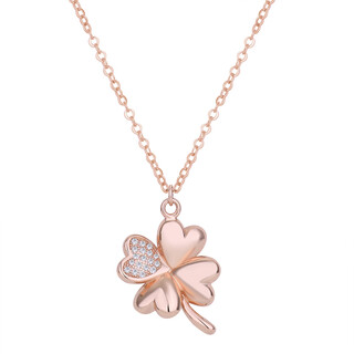 Pop light luxury niche diamond pendant rose gold four-leaf clover 18k gold necklace female valentine's day 520 gift for girlfriend rose gold