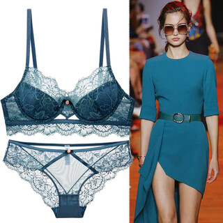 Victoria palace lace bra set thin adjustable big breast side gathering sexy bra slimming underwear set navy blue 70b default size s underwear
