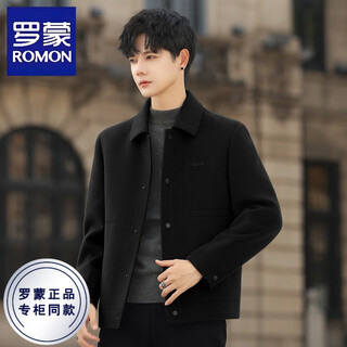 Romon double-sided velvet jacket men's woolen woolen coat short jacket autumn and winter thickened lapel high-end business men's clothing black/(removable down liner) m (120jin jin is equal to less than 0.5 kg)