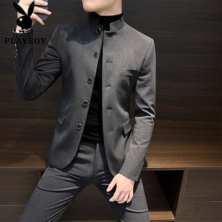 Playboy (playboy) new chinese style national style men's tunic casual suit stand collar suit jacket men's 2025 new high-end single suit 4234# gray suit---with shipping insurance 2xl 130-145jin jin equals 0.5 kg