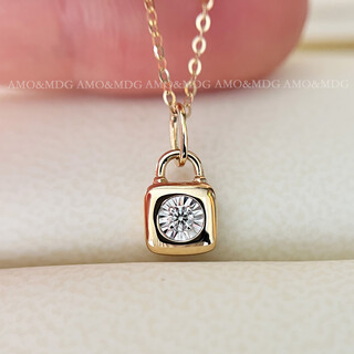 Time bird small gold lock necklace real diamond pendant 18k gold clavicle chain women's thin chain safety lock ins stacking chain real gold 18k gold yellow 7 points real diamond (pendant only)