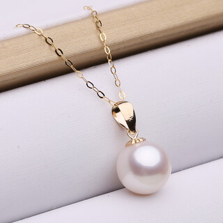Pop 18k gold freshwater pearl pendant, simple and basic pearl clavicle pendant, classic fashionable temperament gold necklace, 18k gold pendant (including necklace) 10-10.5mm