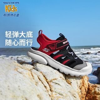 Skechers skechers children's toe sandals boys' shoes summer lightweight non-slip boys' big head beach shoes 406511l black/red/bkrd 32