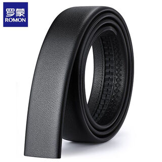 Romon headless belt men's genuine leather belt without head, automatic buckle for men's trouser belt, no need to buckle the head, black sand grain belt, 3.5cm wide, 110cm