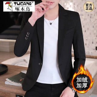 Woodpecker (tucano) spring and autumn young men's casual suit slim korean style small suit jacket trendy and handsome men's top black velvet thickened l (105-120jin jin equals 0.5kg)