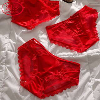 Langsha red ladies underwear women's birth year lace 3 pairs of horse year bride wedding sexy pure cotton crotch qiji shorts