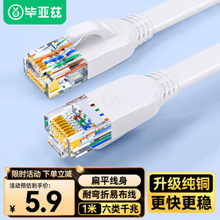 Biaz category 6 flat network cable, white 1 meter, cat6 category gigabit oxygen-free copper network cable, computer broadband home monitoring network connection finished jumper