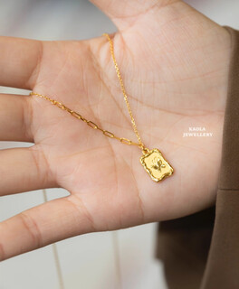 Liangxue 18k. gold fairy retro butterfly brand necklace yellow. gold sterling silver small square brand pendant clavicle chain chocolate gold coin 18k gold/butterfly square brand necklace