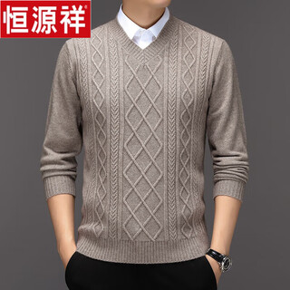 Hengyuanxiang winter v-neck thickened woolen sweater for middle-aged men, sweetheart neck warm woolen sweater for dad, winter wear, camel hyx-2385, warm style, thickened xl -175