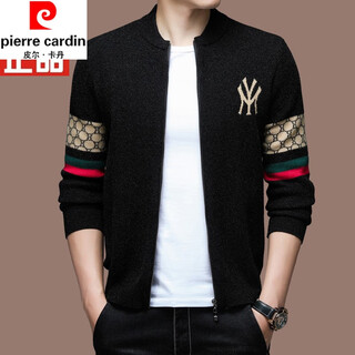 Pierre cardin wool casual knitted cardigan for men spring and autumn new style korean style trendy men's versatile sweater jacket for young and middle-aged people, black l 170 (weight 120-140)