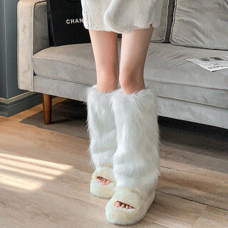 Ji yafu leg covers for women, spring and autumn plus velvet foot covers, hot girl subculture plush pile leg socks, autumn and winter fur white fur socks, 1 piece, 40cm imitation mink velvet, one size fits all
