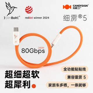 Candysign sugar factory is compatible with thunderbolt 5 data cable usb4 full-function 240w fast charging type-c apple iphone17/16 thin cable 16k video projection cable fast charging cable