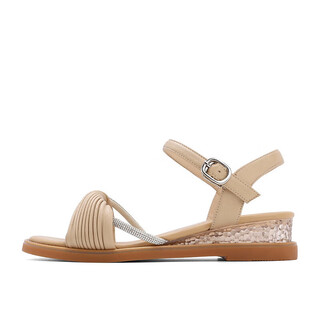 Belle kink casual sandals women's summer shopping mall same style sheepskin soft sandals z5p1dbl3 apricot 38