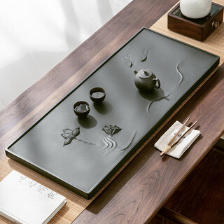 Xiangdu natural solid black gold stone tea tray for office high-end new chinese tea set for home high-end tea table tray black 60*30*3