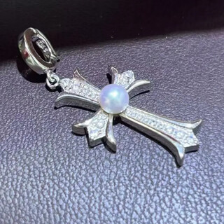 Pop cross pendant natural freshwater pearl necklace women's light luxury niche 2025 new trendy clavicle chain advanced necklace seiko silver universal buckle (contains one pearl)