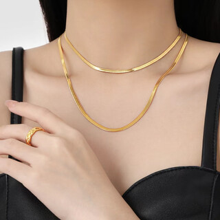 Dl 199818k gold necklace snake bone chain k gold women's yellow l gold clavicle chain versatile simple gift for girls 18k gold flat snake bone necklace length 45 cm