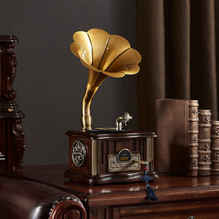 Otieno retro gramophone audio all-in-one vinyl record player home bluetooth speaker living room music player gift promotional walnut color (rechargeable and plug-in dual-use u disk) free retro music u disk