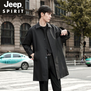 JEEP SPIRIT风衣男中长款外套2025新款春秋季过膝克苏鲁文职行政商务休闲大衣 黑色 M 100-120斤