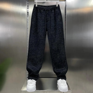 Kuraishi kazuki knitted chenille men's casual straight pants spring and autumn loose trend versatile leggings sports pants high-end black 31 recommended 120-135 jin jin equals 0.5 kg