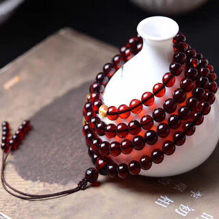 Zhongchi natural burmese blood amber bracelet 108 buddha beads raw mineral beeswax amber raw stone necklace men's and women's bracelet wine red blood amber 6mm