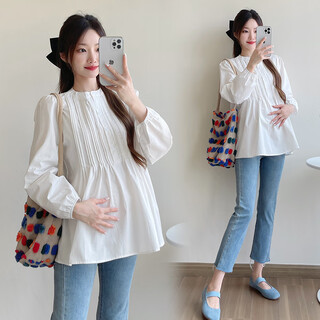 Geman maternity wear 2025 spring and autumn new baby baby shirt small fresh loose slim fashion versatile maternity age reduction shirt women white top m