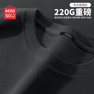 Miniso waffle long-sleeved t-shirt men's 220g heavyweight round neck spring and autumn wear-resistant and wrinkle-resistant bottoming shirt dark gray l