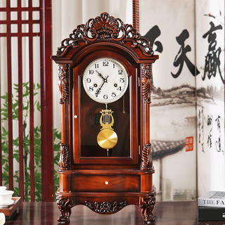 Honghe american retro solid wood mechanical table clock copper mechanical movement hourly time european living room pendulum clock desktop wooden clock polaris copper mechanical spring movement arabic dial