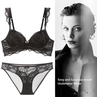 Victoria palace wireless bra set new french sexy lace bra small breast push up bra black set bra + panties 75b /34b with m size panties