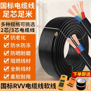 National standard rvv sheathed wire 2 core 3 core 1.5 2.5 4 6 square copper clad aluminum wire construction site cable 2 core 2.5 square 100 meters