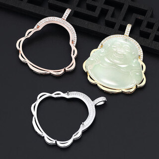 Tanhai s925 sterling silver luxury platinum buddha pendant empty holder emerald maitreya buddha statue rose gold pendant holder edge 18*28*25 sterling silver 18k gold