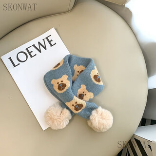 Skonwat winter baby cute bear scarf, thickened, warm and cold-proof, men's and women's scarf, autumn and winter plush, versatile and trendy blue bear